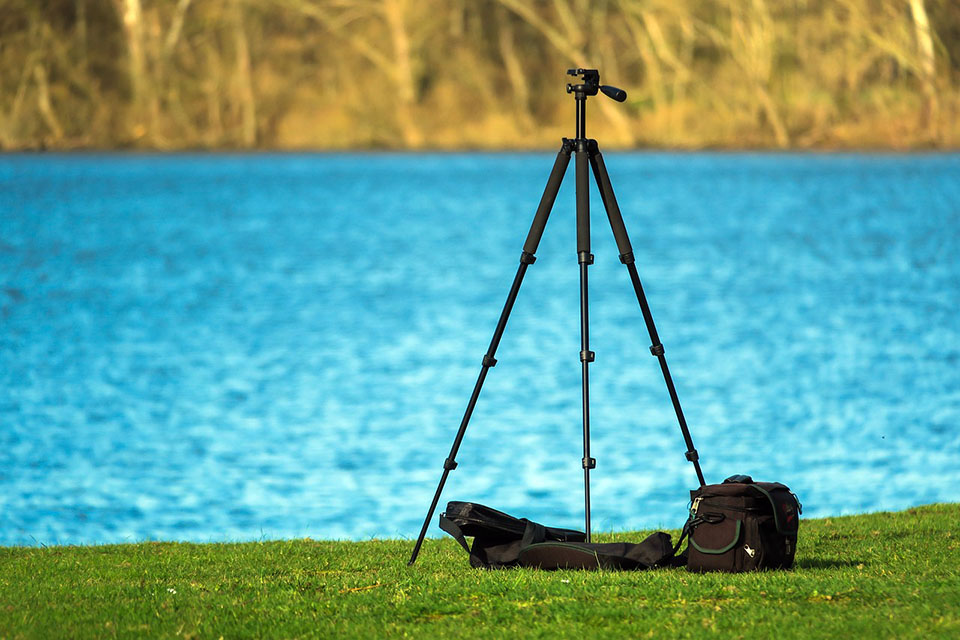 fully extended tripod on the grass